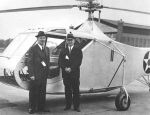 Igor Sikorsky and Orville Wright by Sikorsky XR-4 helicopter at Wright Field