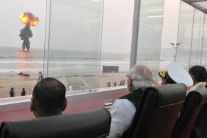 The Prime Minister, Shri Narendra Modi witnessing the fly-past at the International Fleet Review-2016, at Visakhapatnam on February 07, 2016.