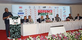 Hon'ble Minister of Defence Shri Manohar Parrikar addressing the "Global Investers' Summit-Defence Sector" organised at Defexpo-16 in Goa on 29 Mar 2016.