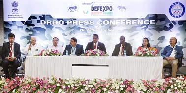 Dr. S Christopher, Secretary, Department of Defence R&D & DG DRDO at a press conference organised at Defexpo-16 in Goa on 29 Mar 2016.