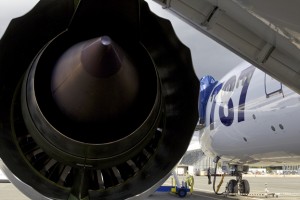 The Roll Royce engine on a Boeing 787 Dreamliner 