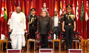 The President, Shri Pranab Mukherjee at the convocation of Defence Services Staffs College (DSSC), at Wellington, in Tamil Nadu on April 15, 2016. The Governor of Tamil Nadu, Shri Konijeti Rosaiah is also seen.