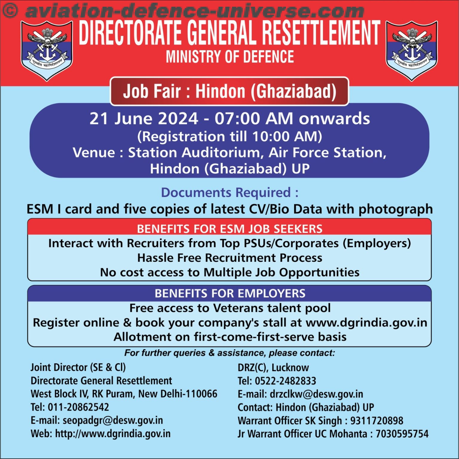 Dgr To Hold Ex-servicemen Job Fair At Air Force Station, Hindon On 21st 